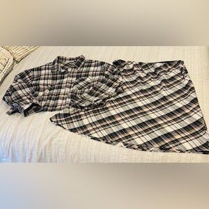 Plaid Button-Up Shirt and Skirt Set